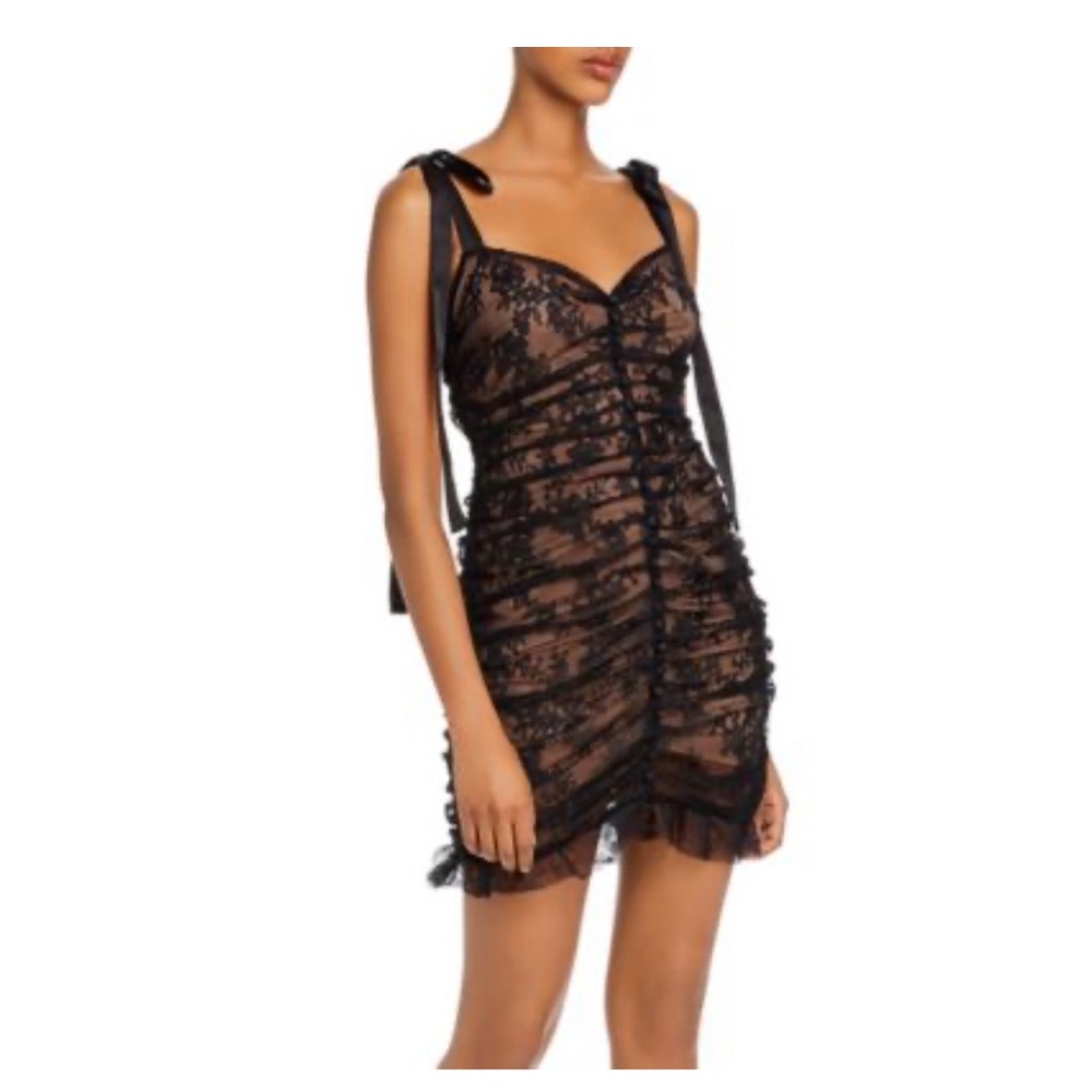 For Love And Lemons Dolly Ruched Lace Black Bodycon Mini Dress